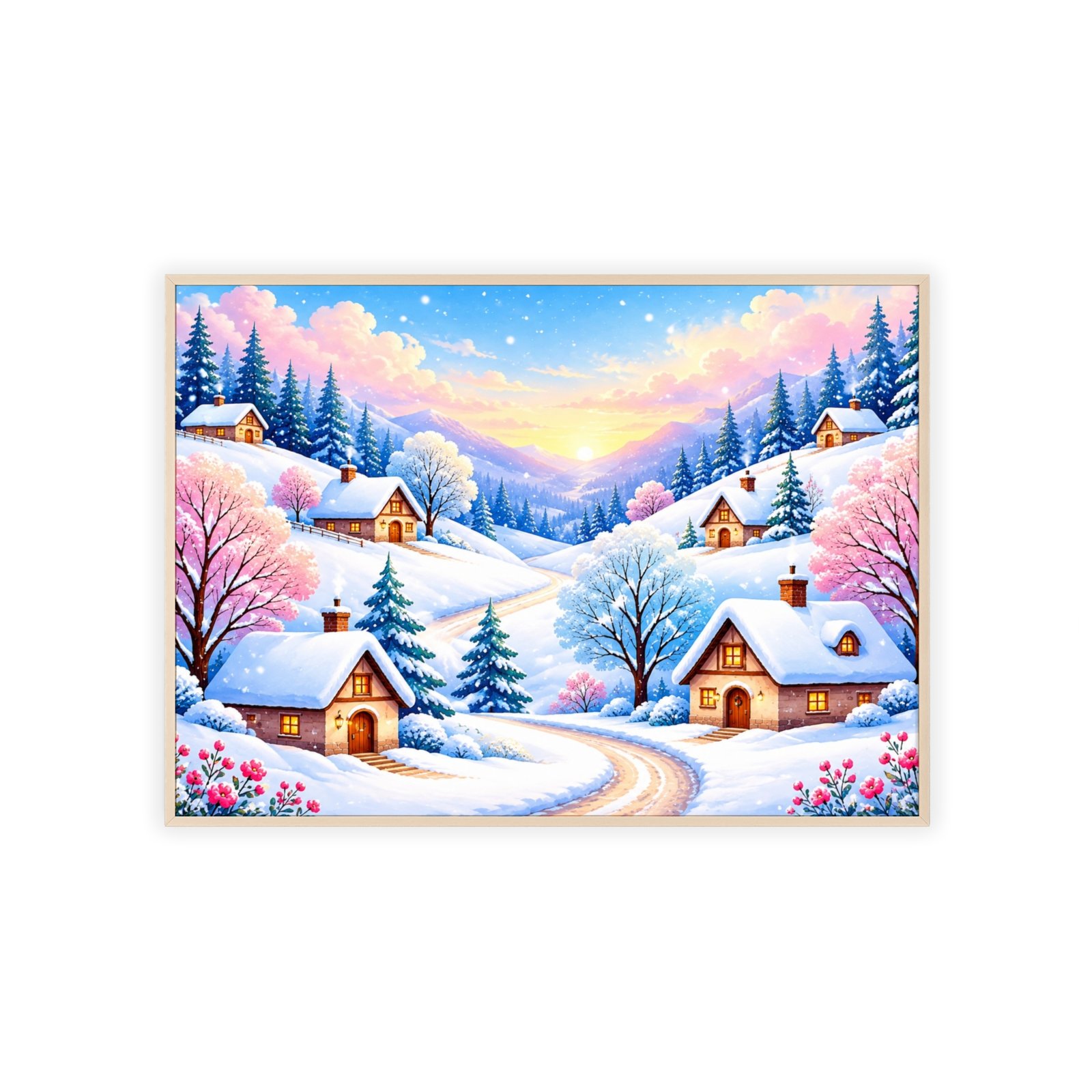 Winter Village Wooden Frame Poster - Image 3