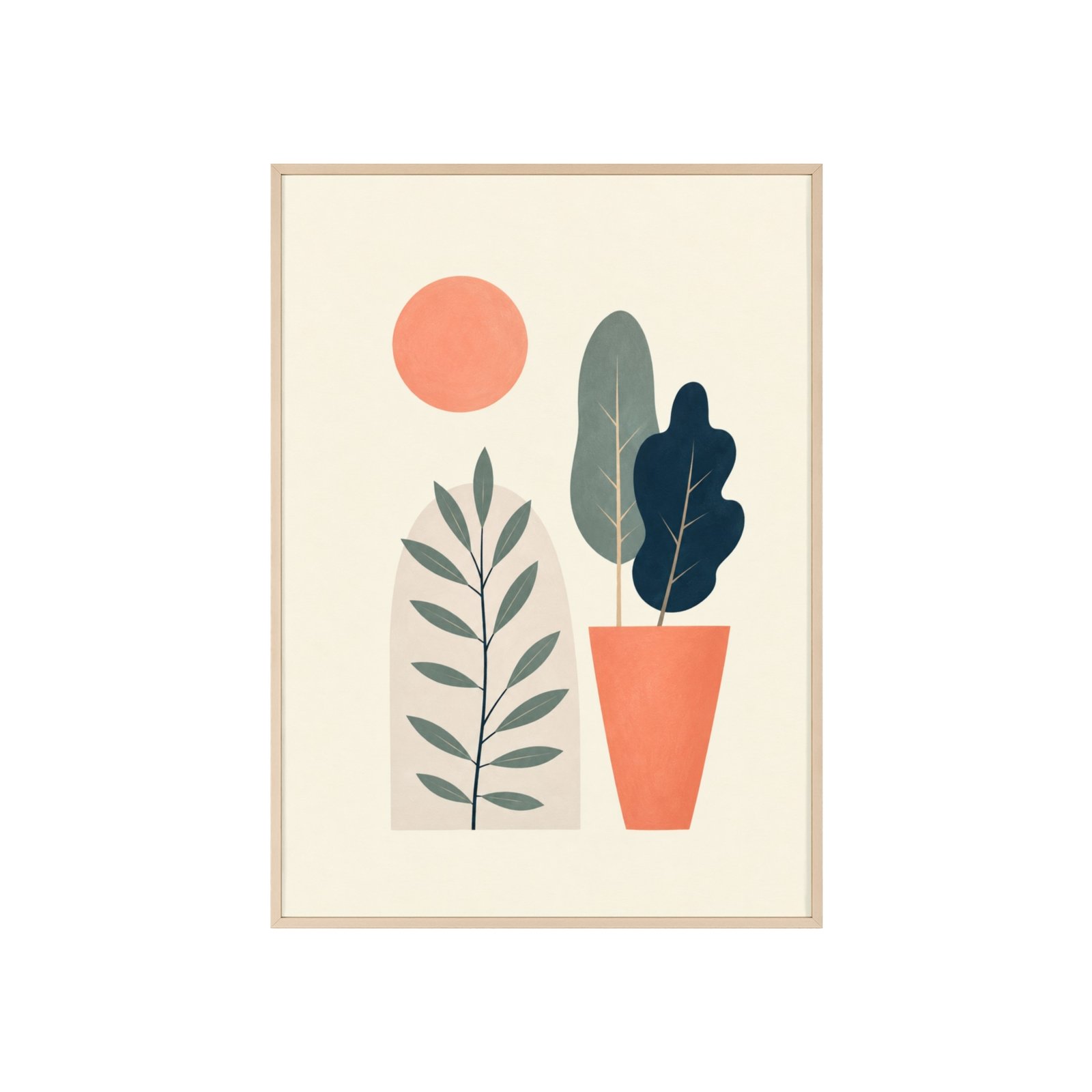 Warm Sun & Leaves Minimalist Poster with Wooden Frame - Image 3