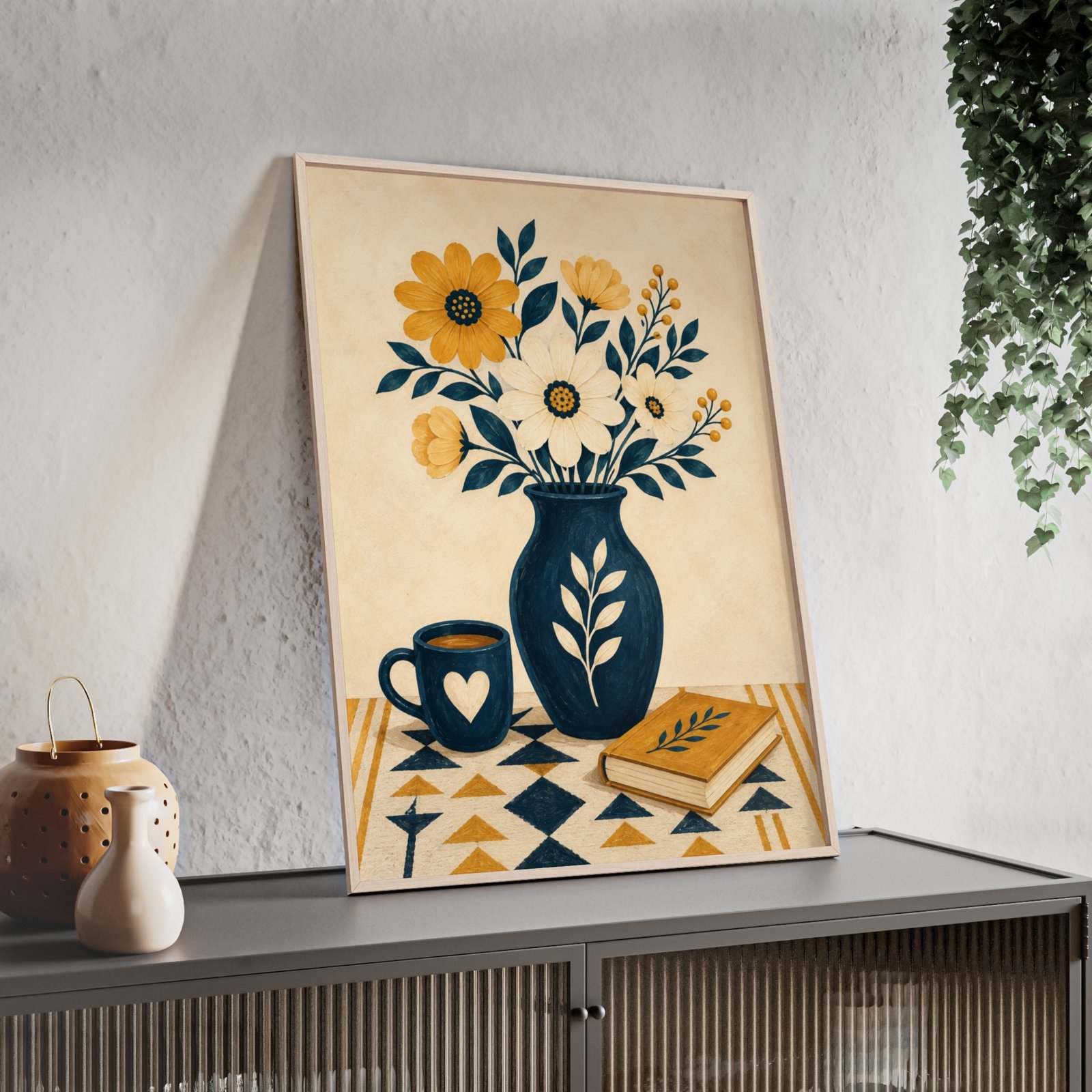 Framed Floral Vase Poster – Cozy Vintage Botanical Wall Art - Image 3