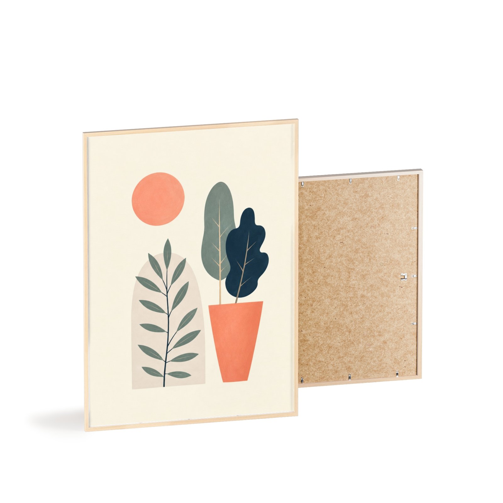 Warm Sun & Leaves Minimalist Poster with Wooden Frame - Image 4