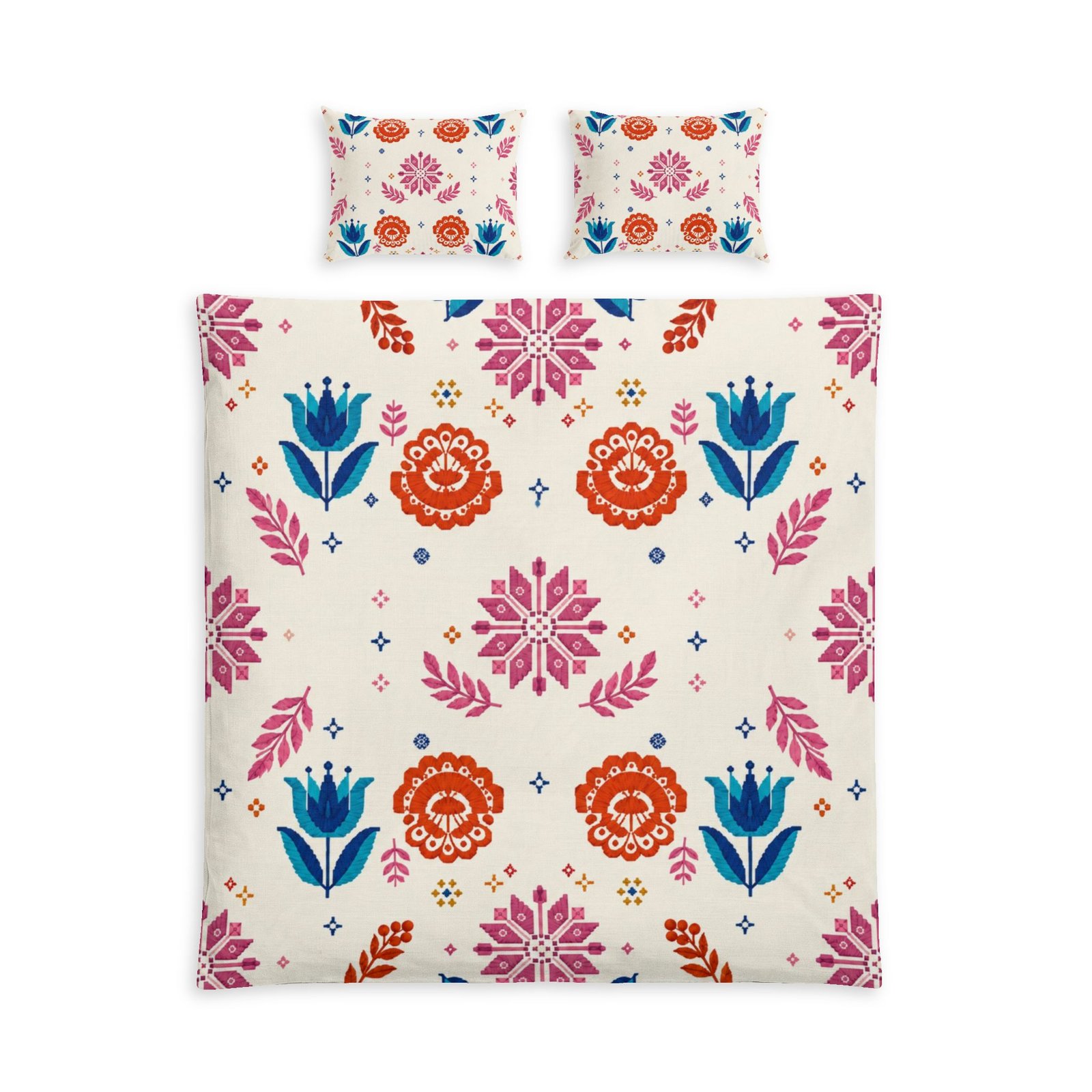 Colorful Folk Floral Cotton Bed Set - Image 8