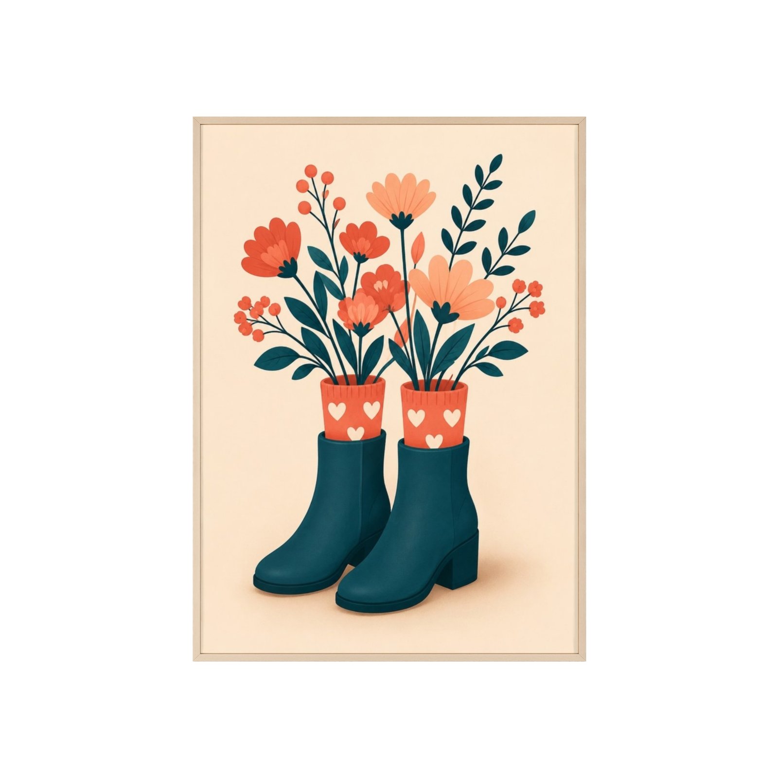 Framed Poster with Floral Rain Boots Illustration