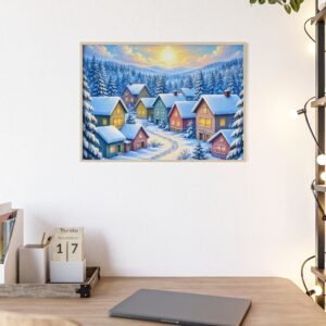 Framed Winter Village Snowy Christmas Poster