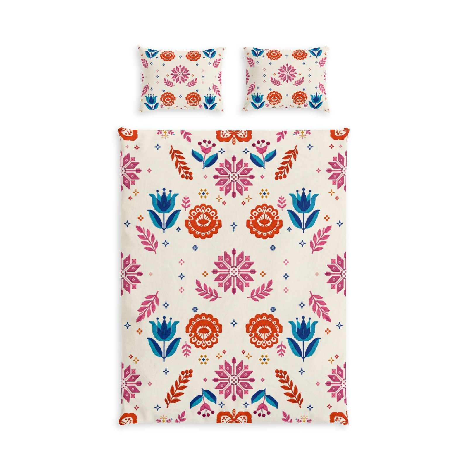 Colorful Folk Floral Cotton Bed Set - Image 6