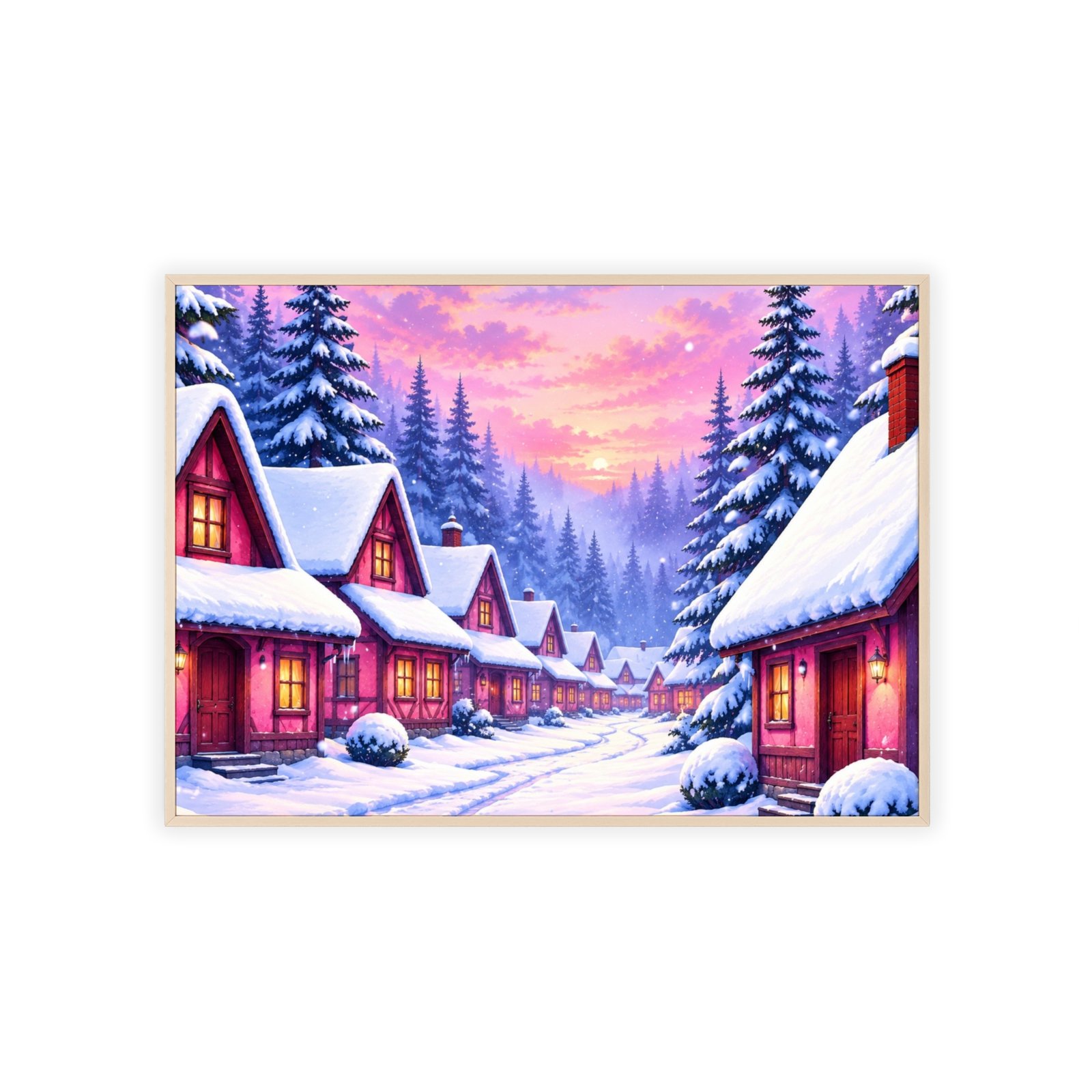 Framed Poster – Cozy Winter Village Christmas Snow Scene Wall Art - Image 3
