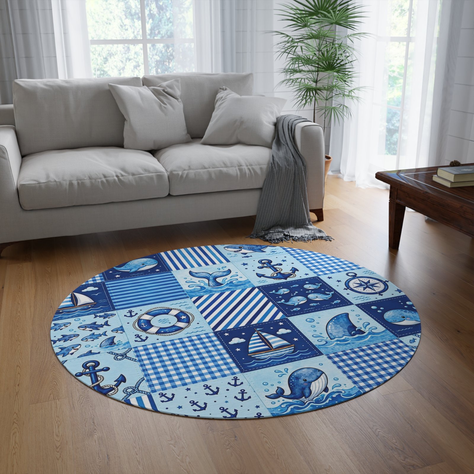 Nautical Ocean Patchwork Round Rug - Image 5