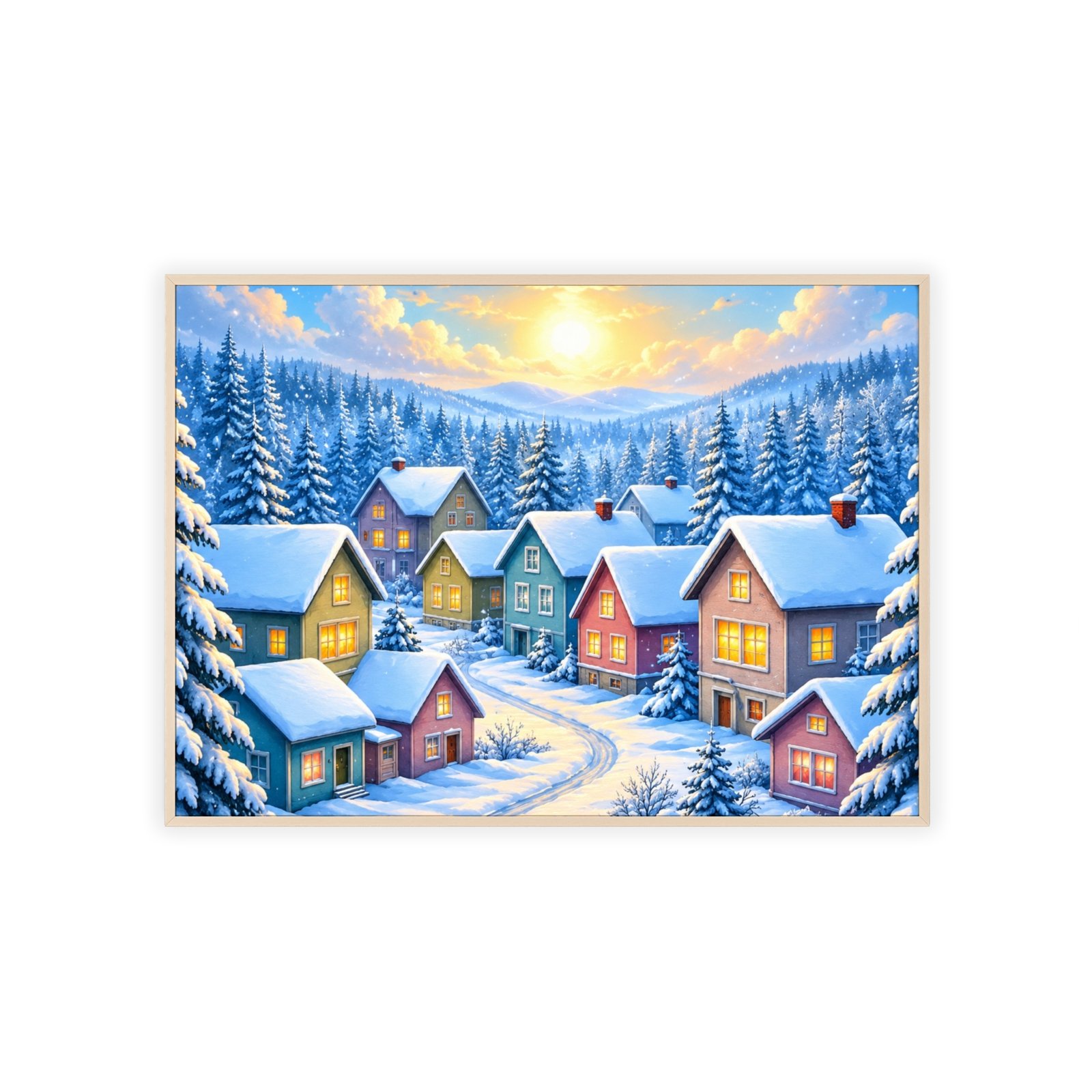 Framed Winter Village Snowy Christmas Poster - Image 3