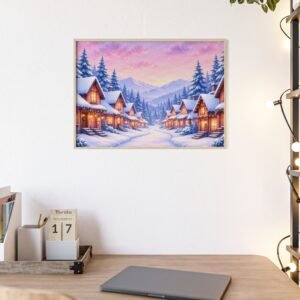 Framed Winter Village Christmas Poster