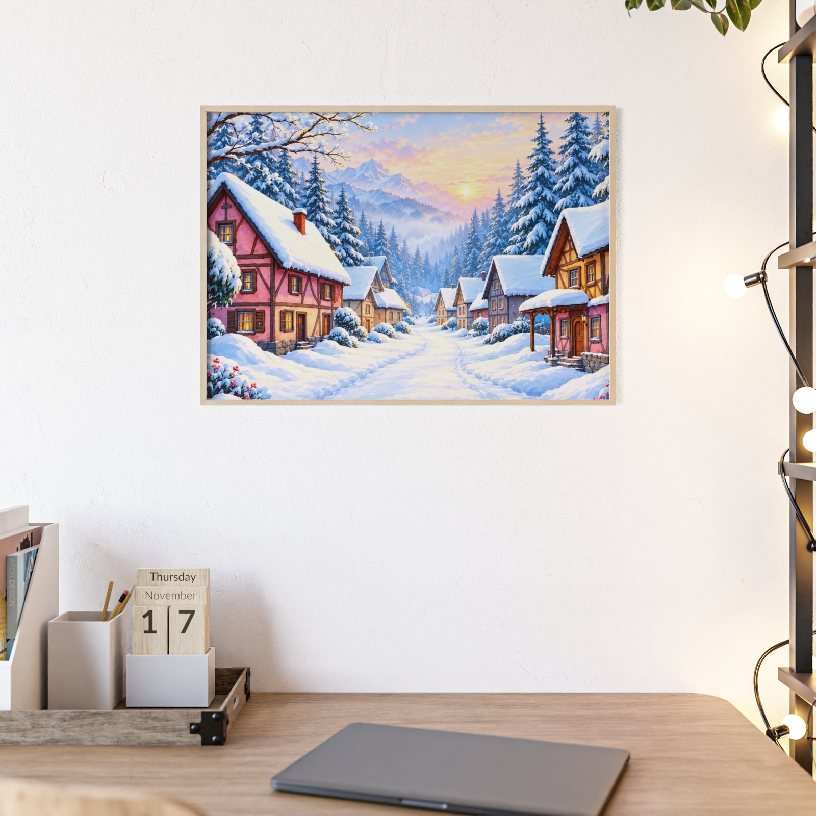 Winter Village Wooden Framed Poster