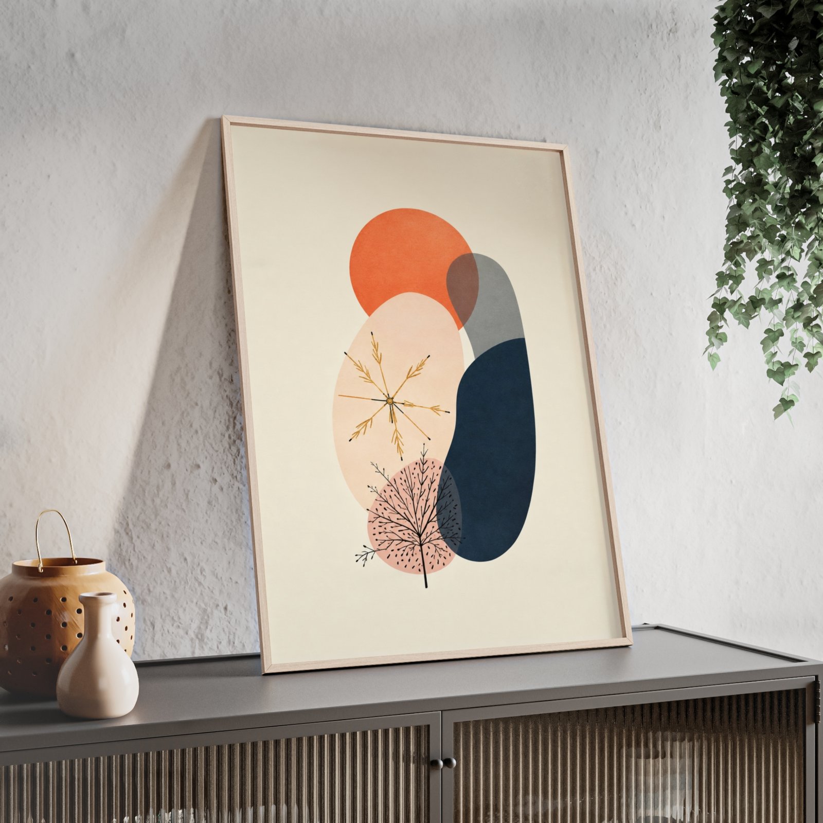 Minimalist Geometric Poster with Wooden Frame