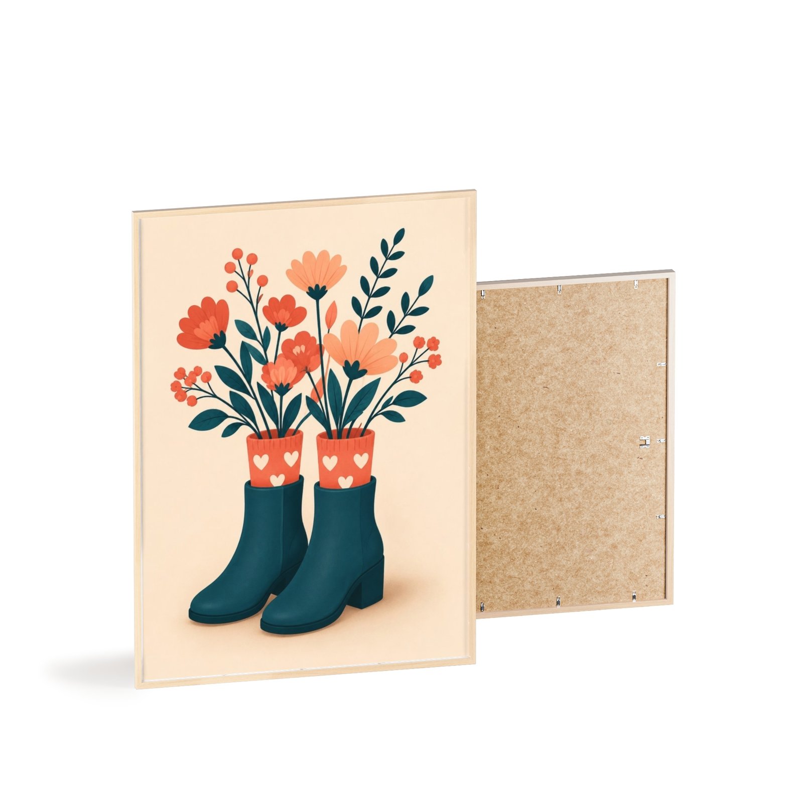 Framed Poster with Floral Rain Boots Illustration - Image 4