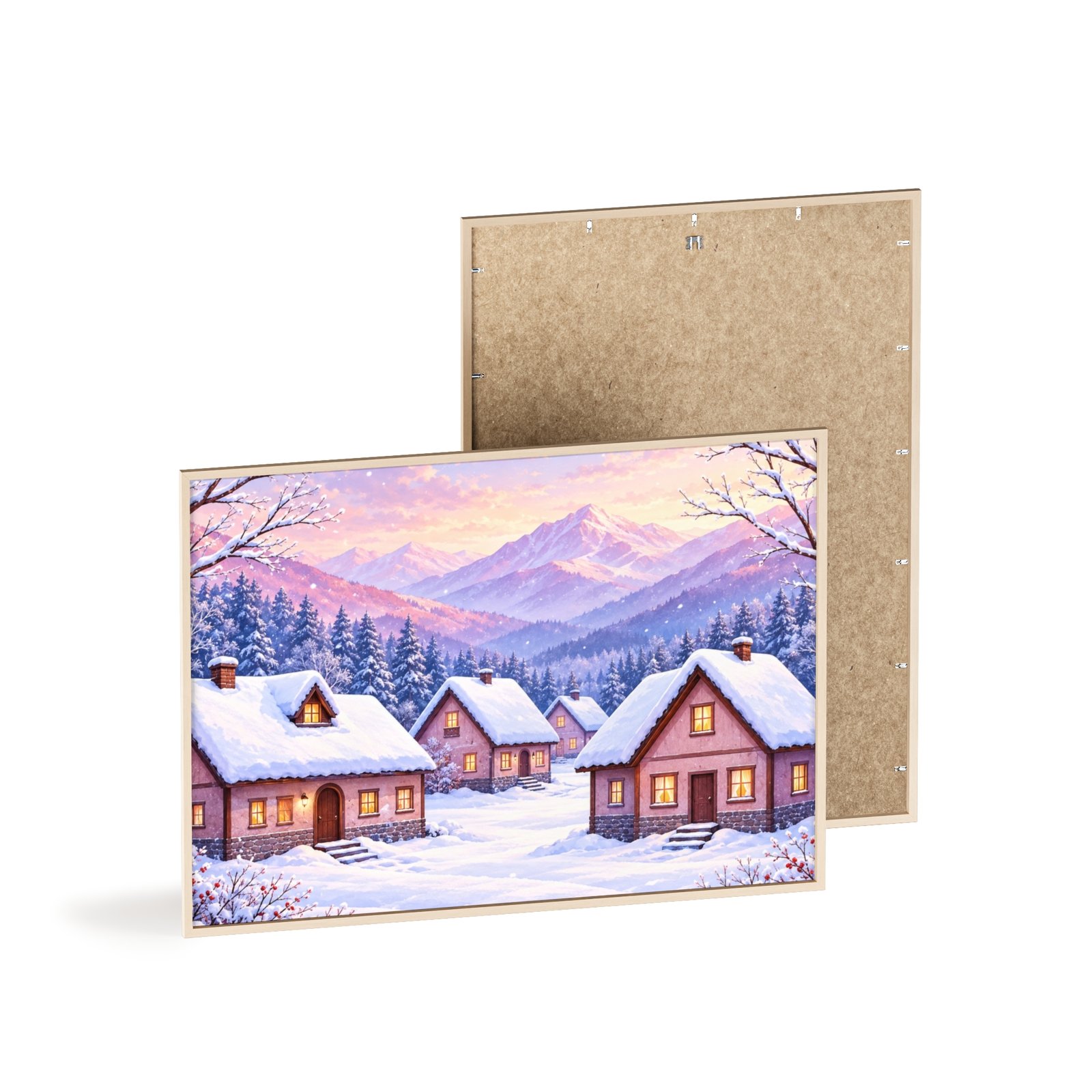 Framed Winter Village Mountain Landscape Poster - Image 4