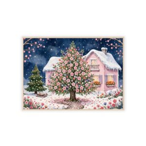 Winter Cottage Snow Scene Framed Poster