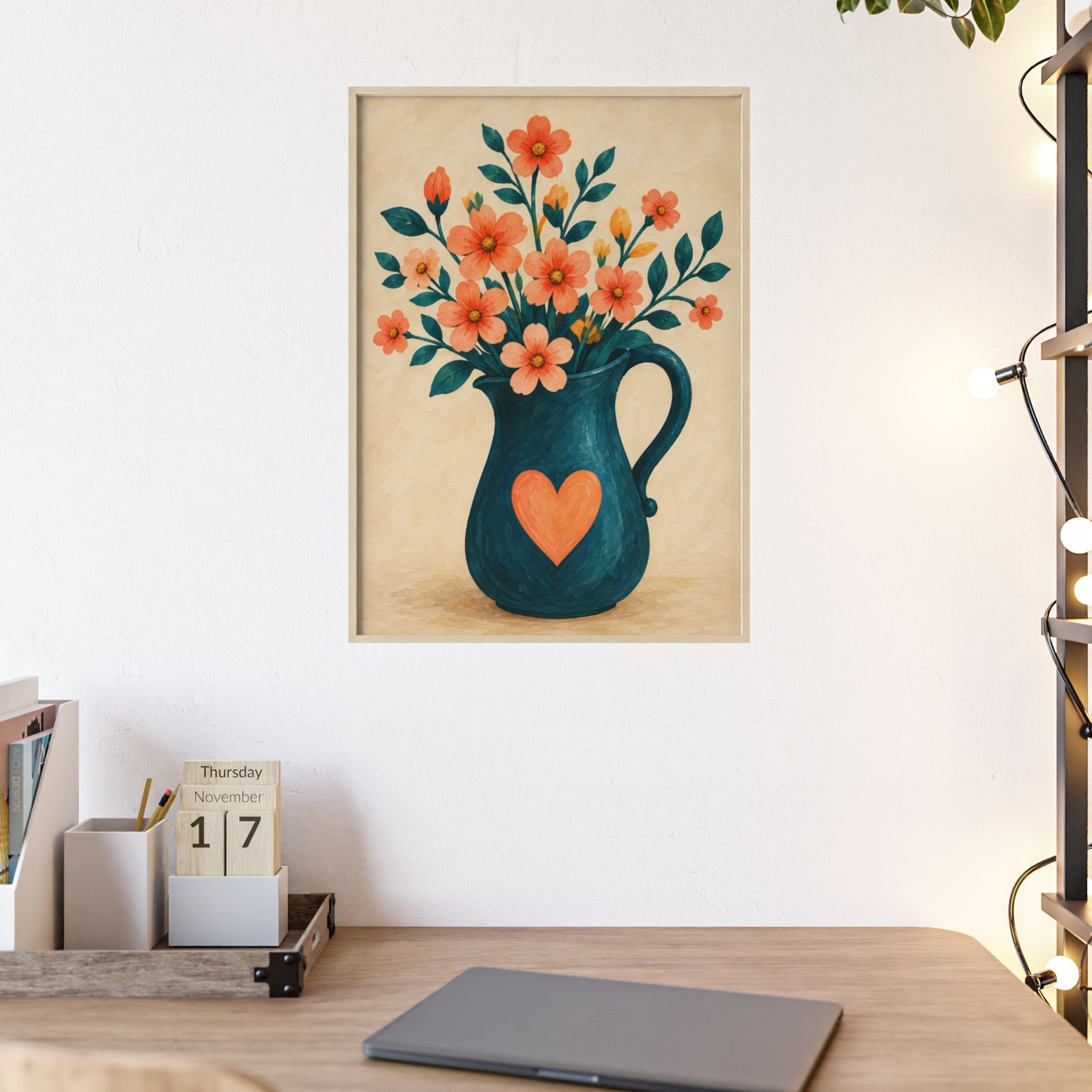 Framed Floral Vase Poster with Heart Design - Image 3