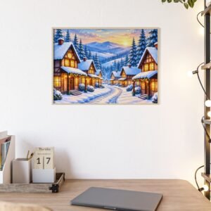 Framed Winter Village Christmas Poster