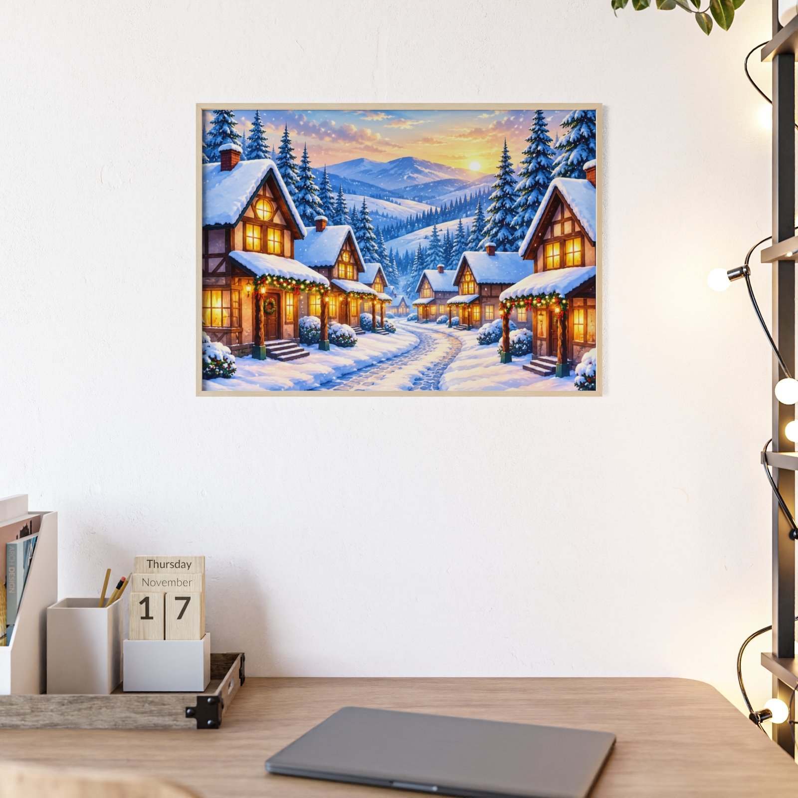 Framed Winter Village Christmas Poster