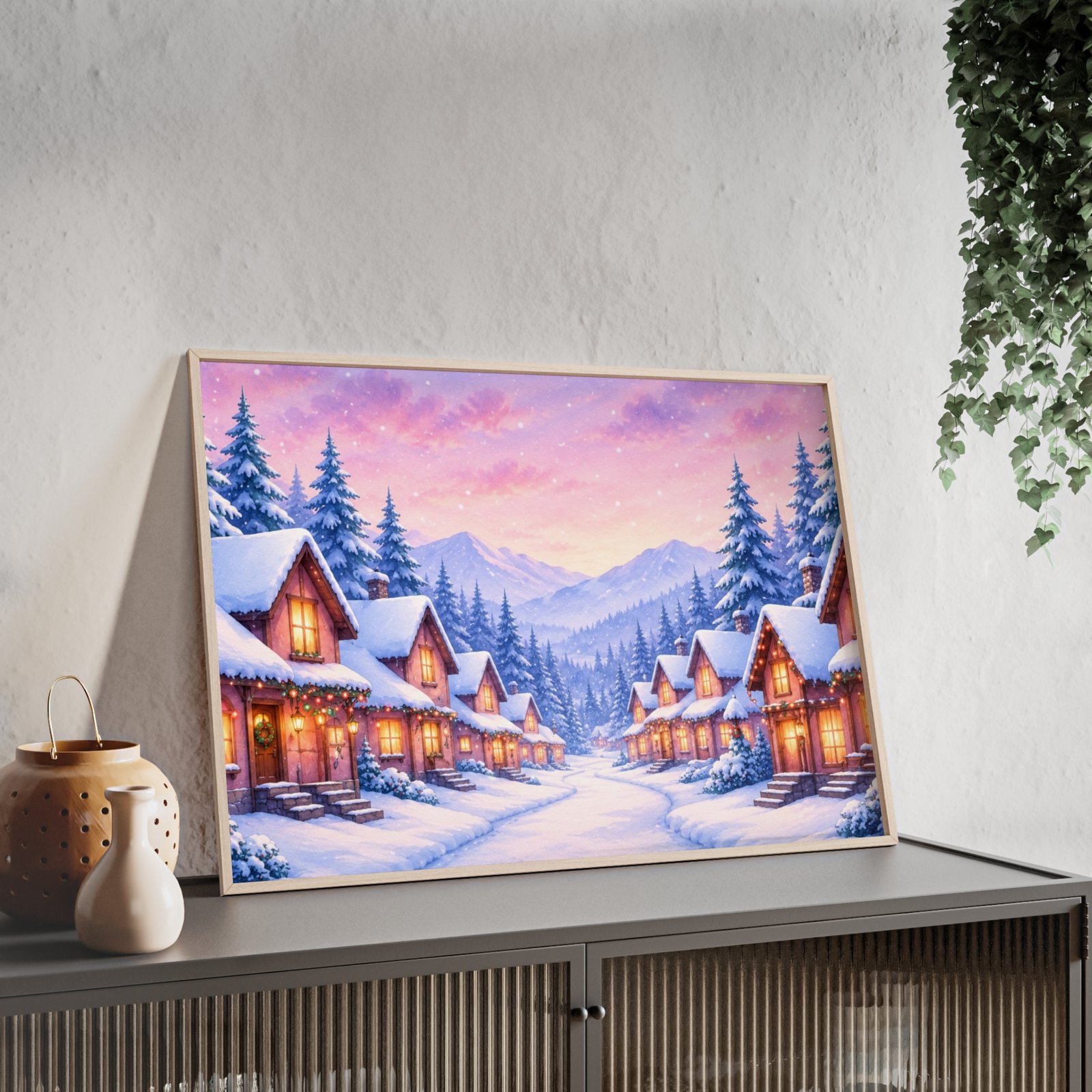 Framed Winter Village Christmas Poster - Image 2