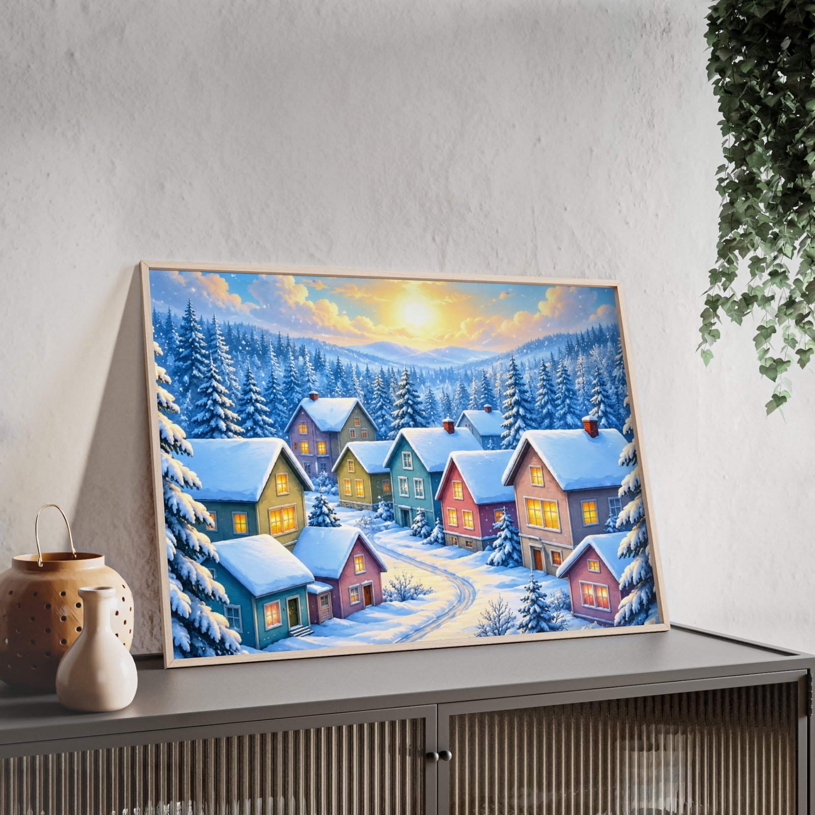 Framed Winter Village Snowy Christmas Poster - Image 2