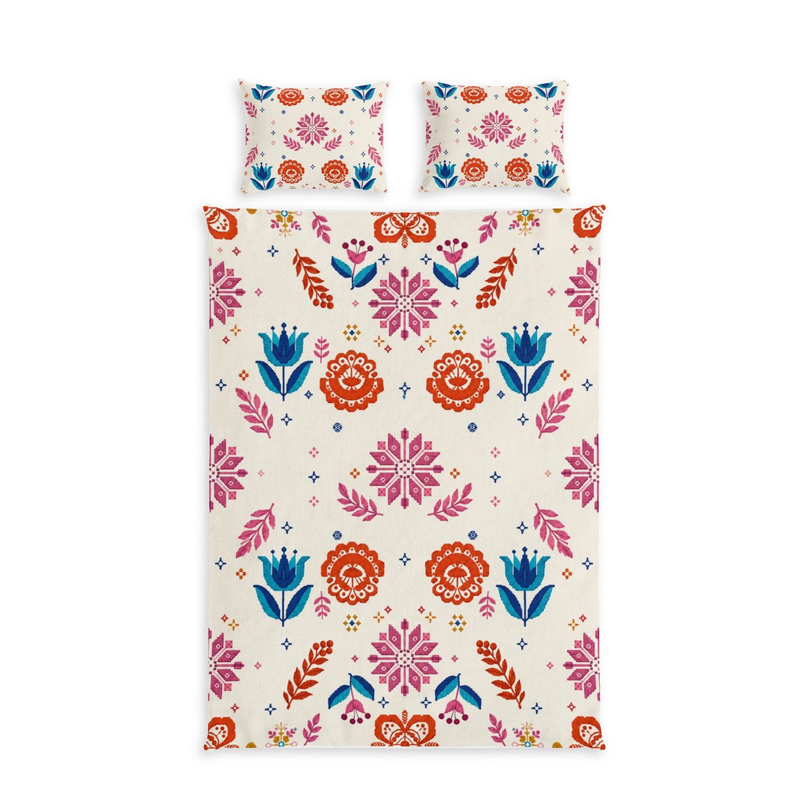Colorful Folk Floral Cotton Bed Set - Image 7