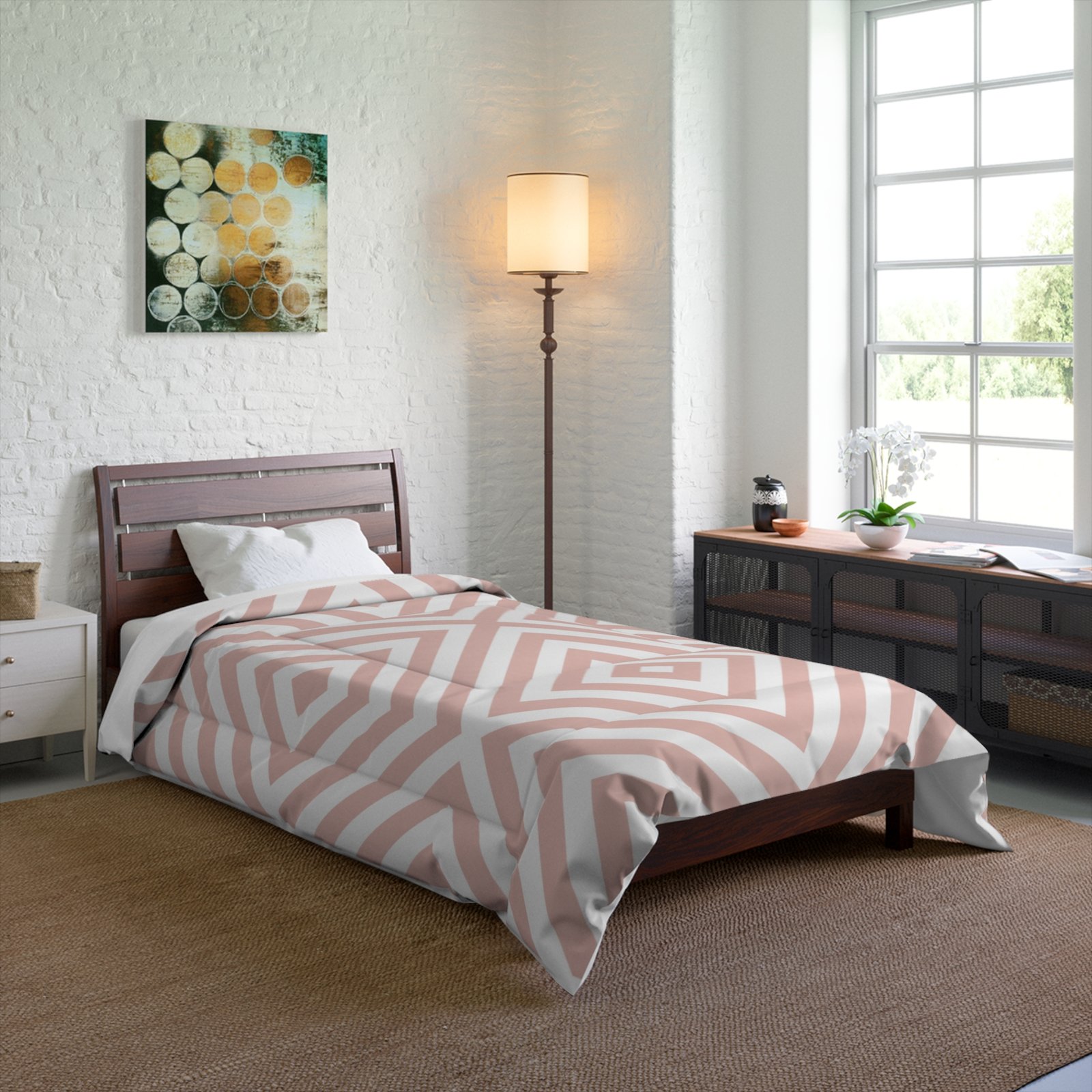 Blush Pink Geometric Diamond Pattern Comforter - Image 9