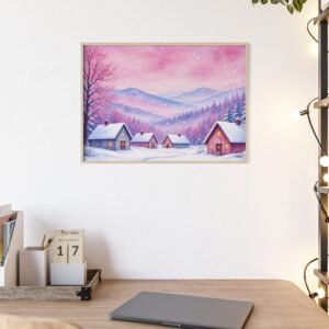Winter Village Sunset Framed Poster