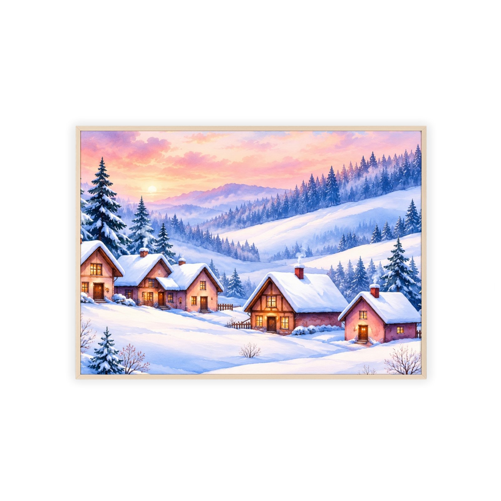 Framed Winter Village Landscape Poster - Image 3