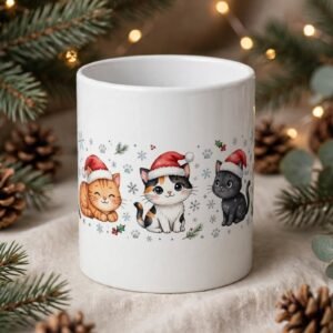 20oz Christmas Cat Mug – Festive Santa Hat Kittens Coffee Cup