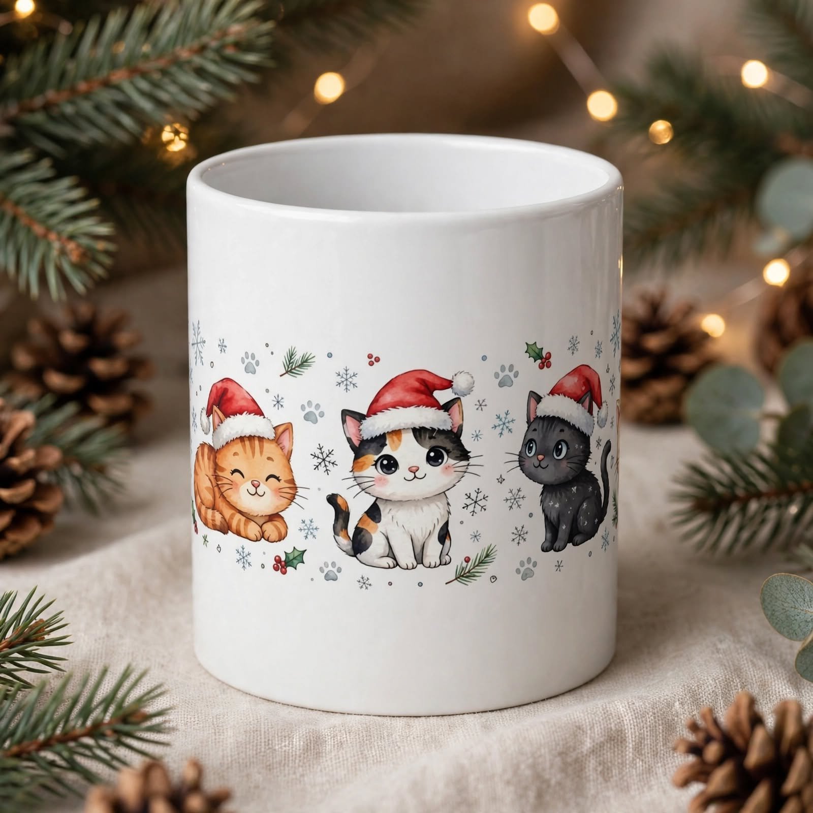 20oz Christmas Cat Mug – Festive Santa Hat Kittens Coffee Cup
