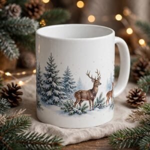 20oz Winter Deer & Snowy Pine Forest Jumbo Mug