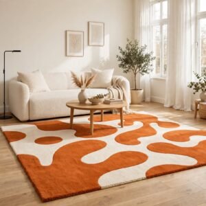 Orange Abstract Organic Shapes Washable Chenille Rug