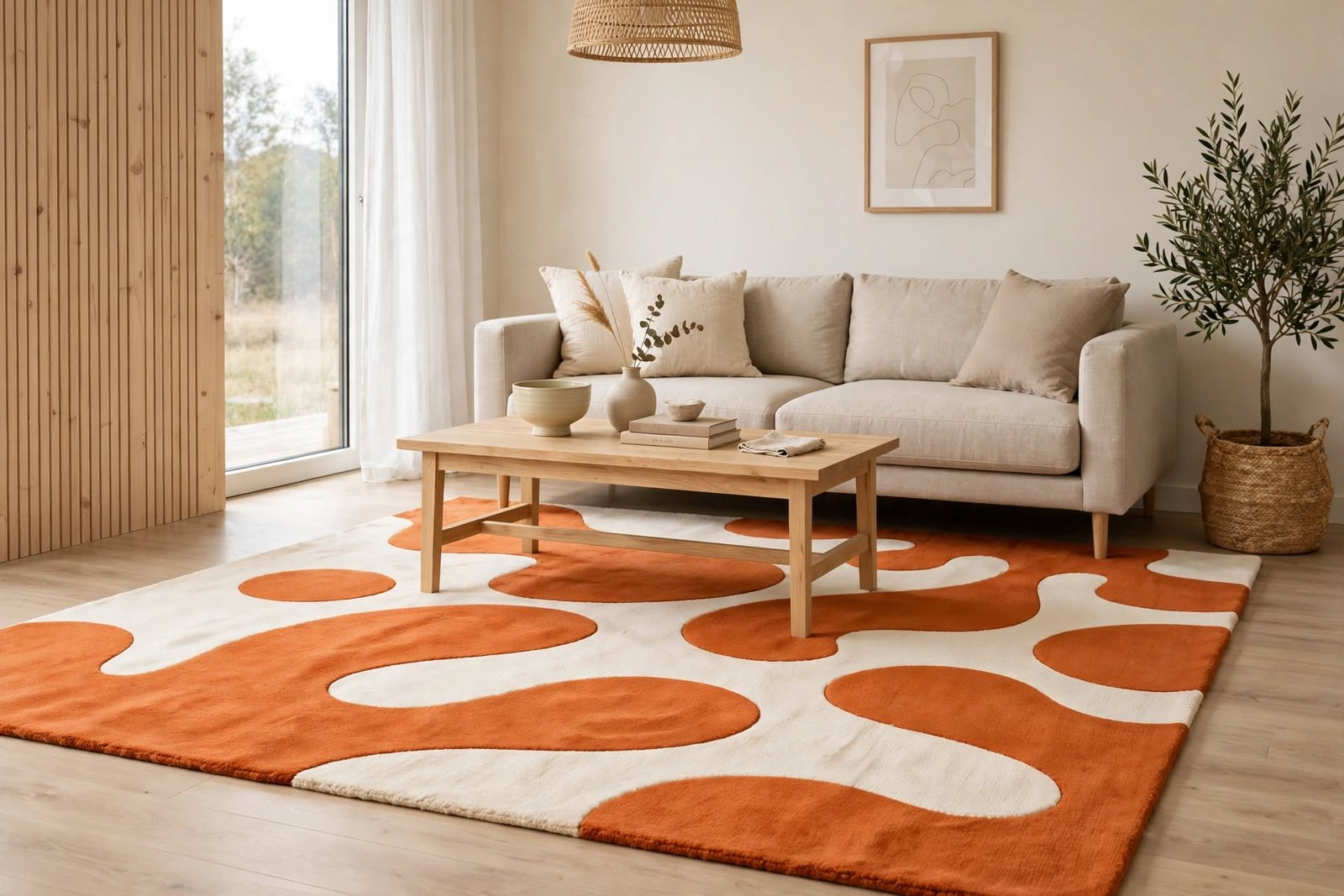 Orange Abstract Organic Shapes Washable Chenille Rug - Image 2