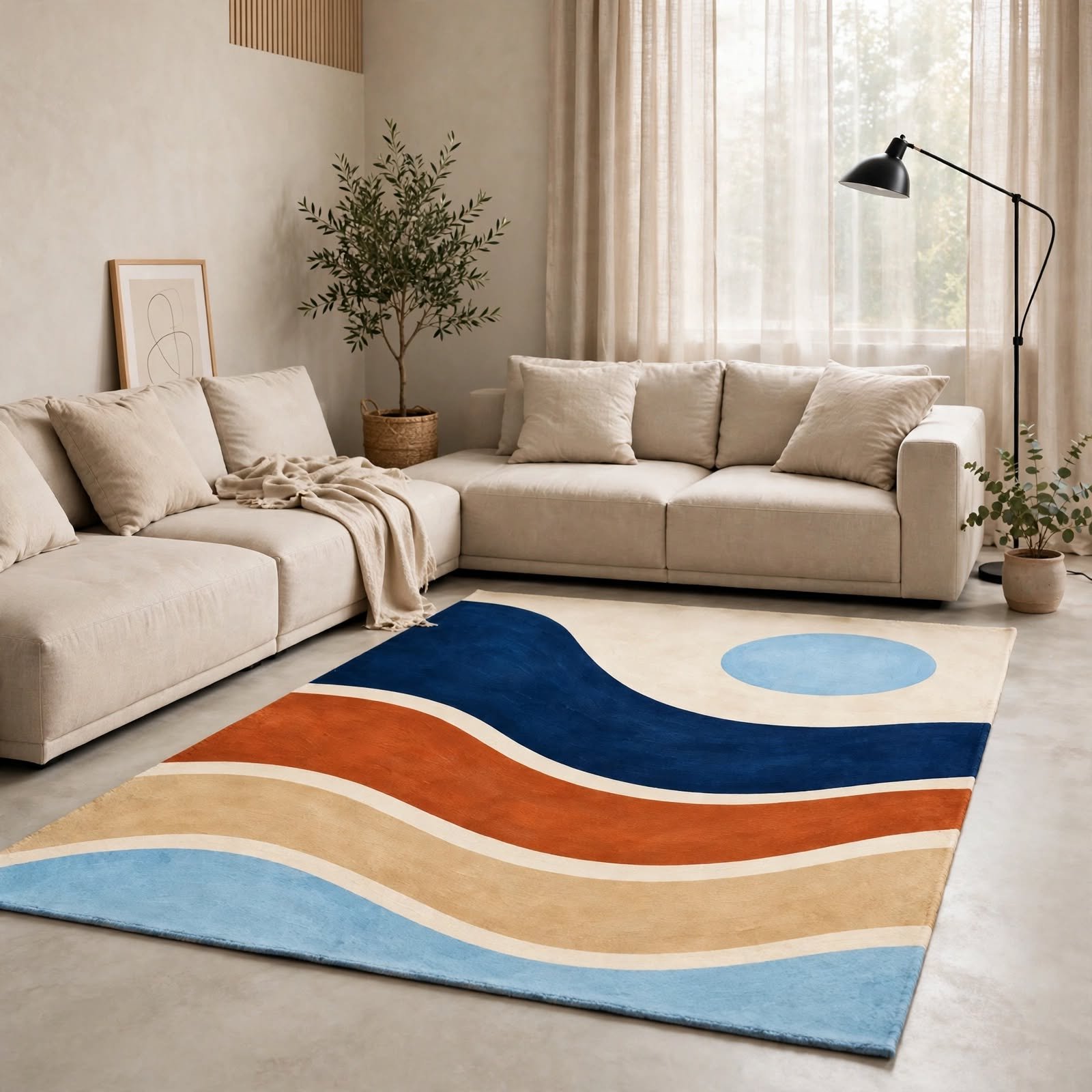 Abstract Mid-Century Modern Wave Chenille Rug - Image 2