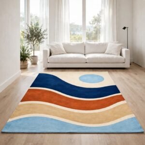 Abstract Mid-Century Modern Wave Chenille Rug