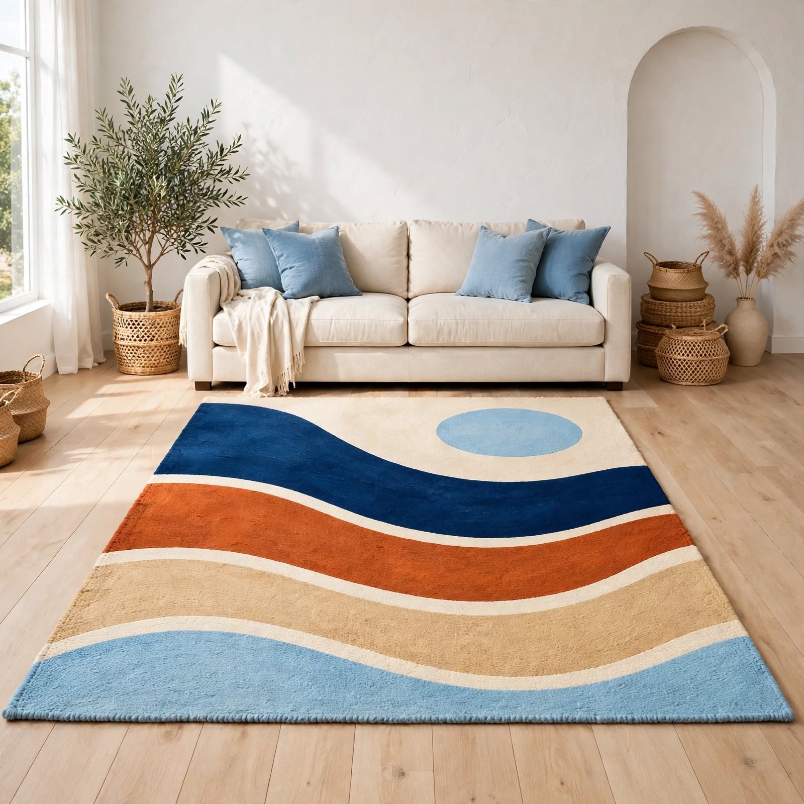 Abstract Mid-Century Modern Wave Chenille Rug - Image 3
