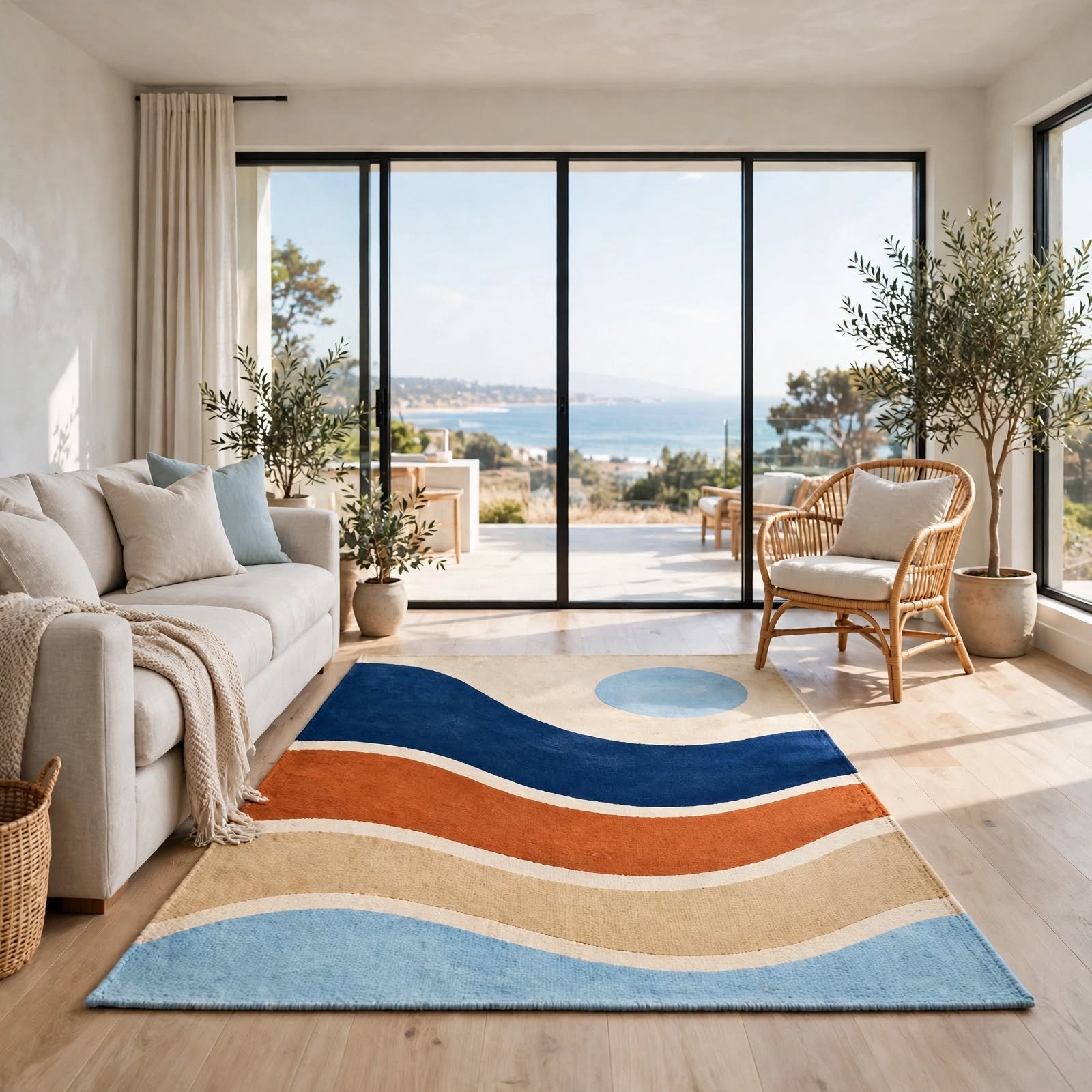 Abstract Mid-Century Modern Wave Chenille Rug - Image 4