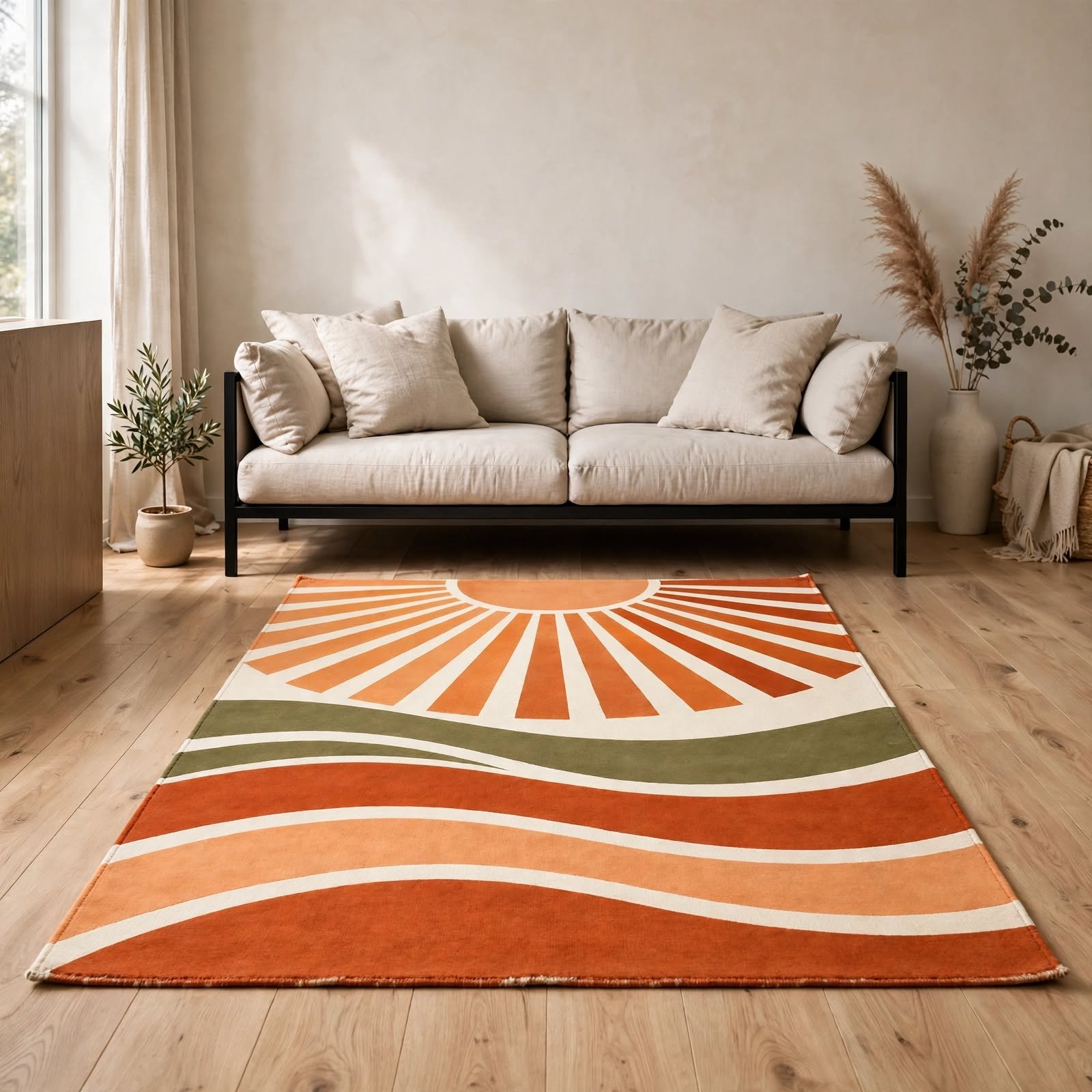 Retro Sunburst Mid-Century Chenille Rug - Image 2