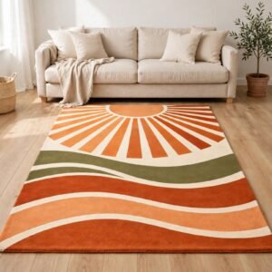 Retro Sunburst Mid-Century Chenille Rug