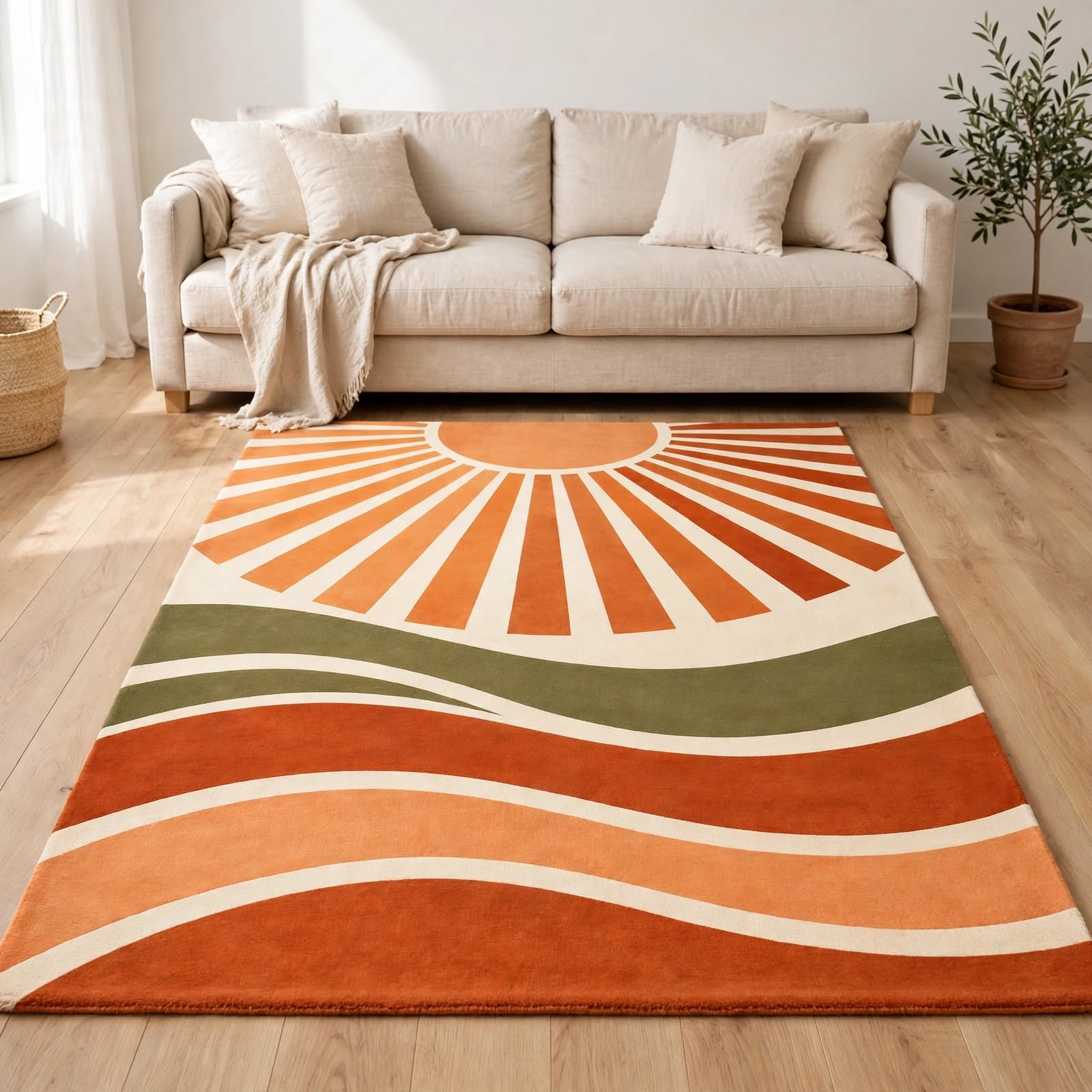 Retro Sunburst Mid-Century Chenille Rug