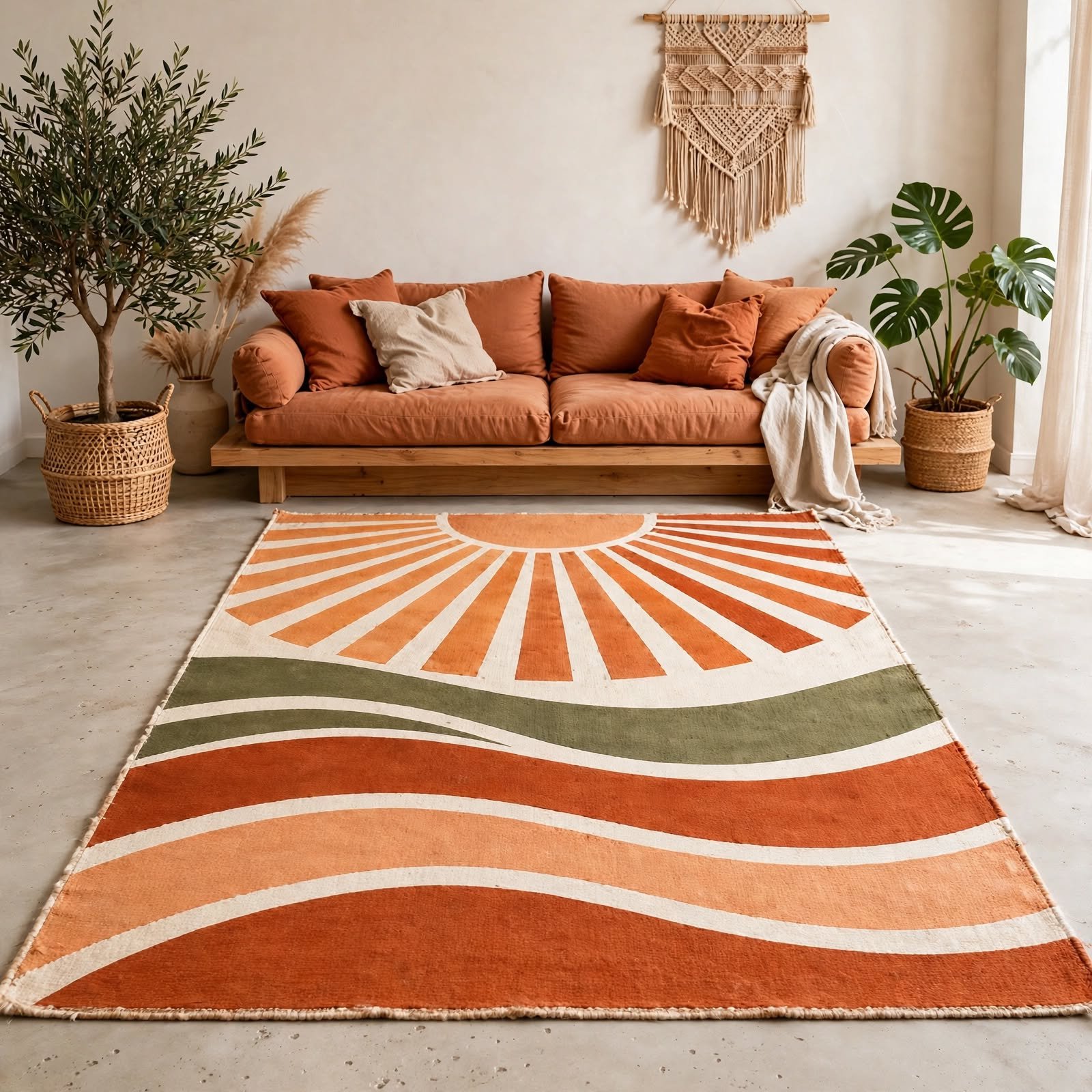 Retro Sunburst Mid-Century Chenille Rug - Image 3