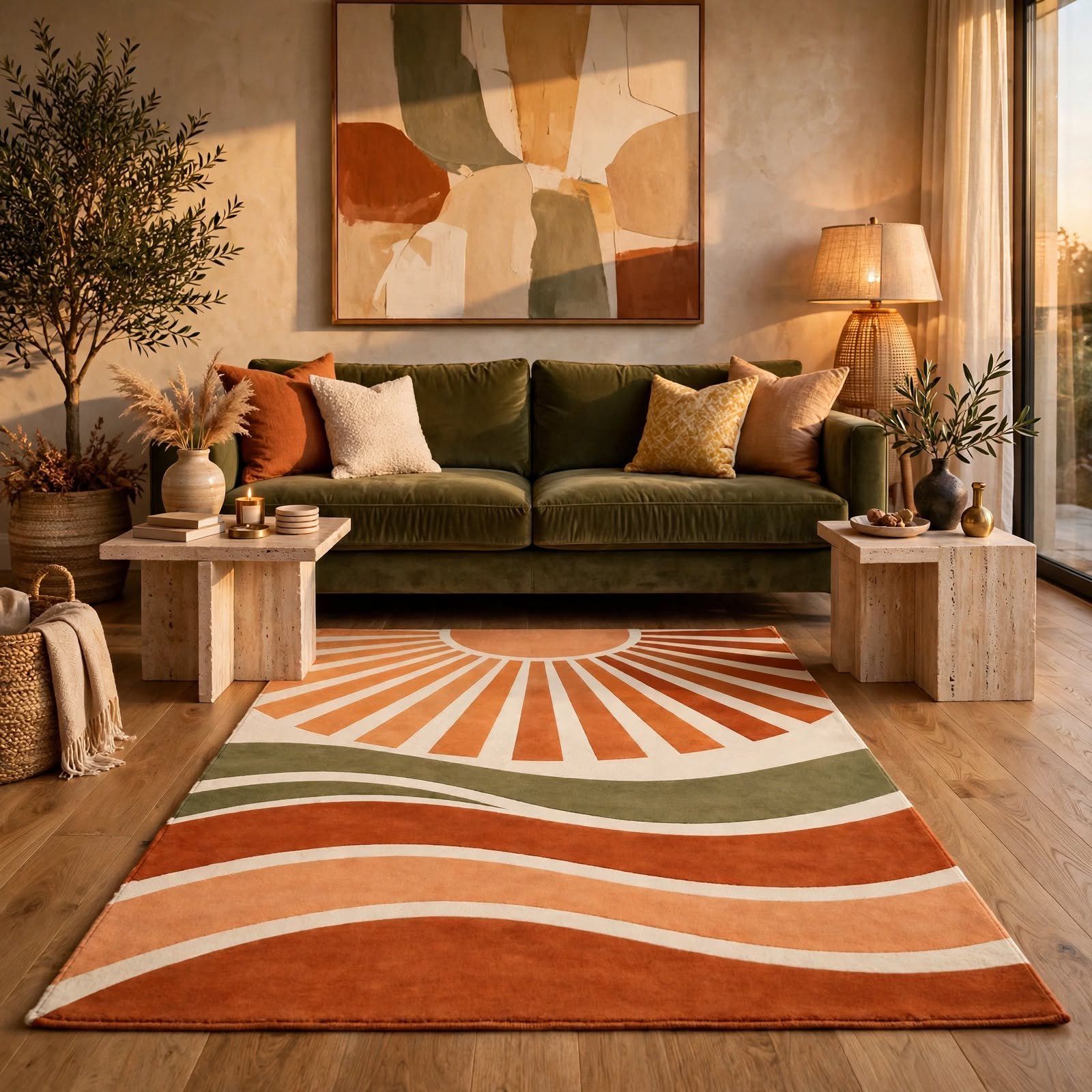 Retro Sunburst Mid-Century Chenille Rug - Image 4