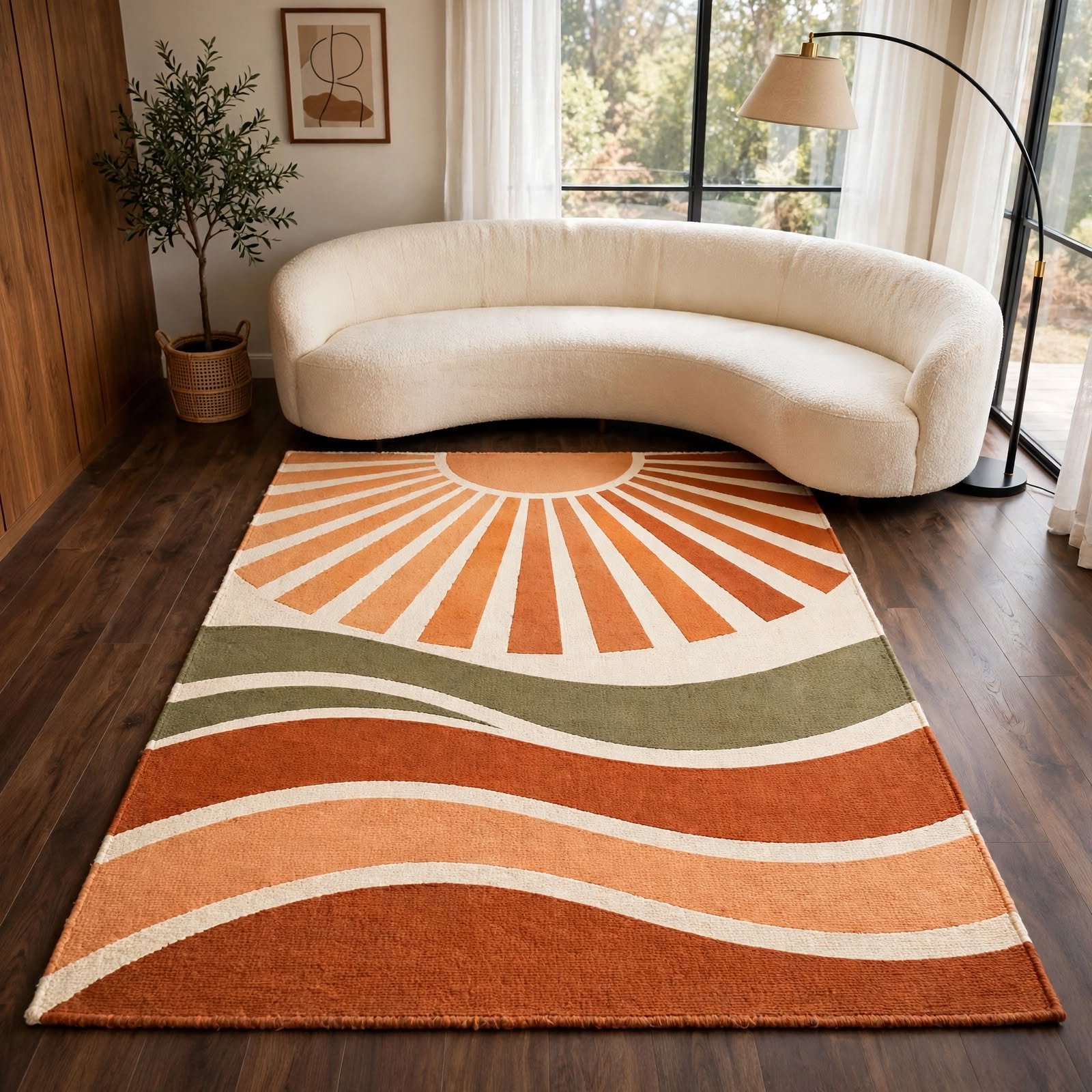 Retro Sunburst Mid-Century Chenille Rug - Image 5