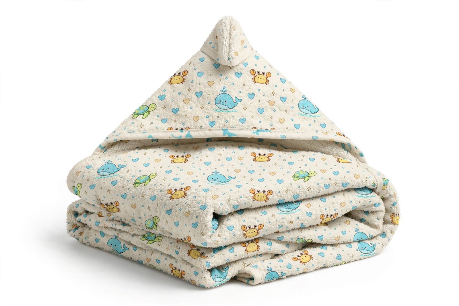 Hooded Baby Towel with Cute Ocean Animals and Hearts - Image 4