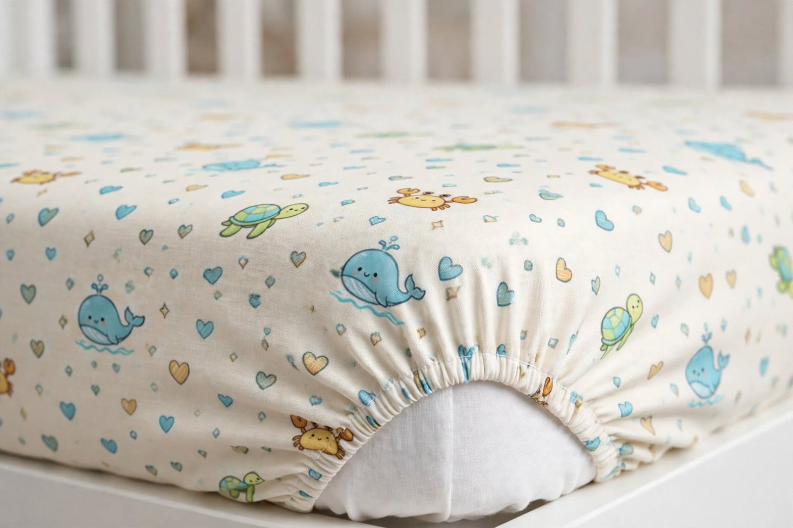 Cute Baby Ocean Animals & Crowns Fitted Crib Sheet - Image 2