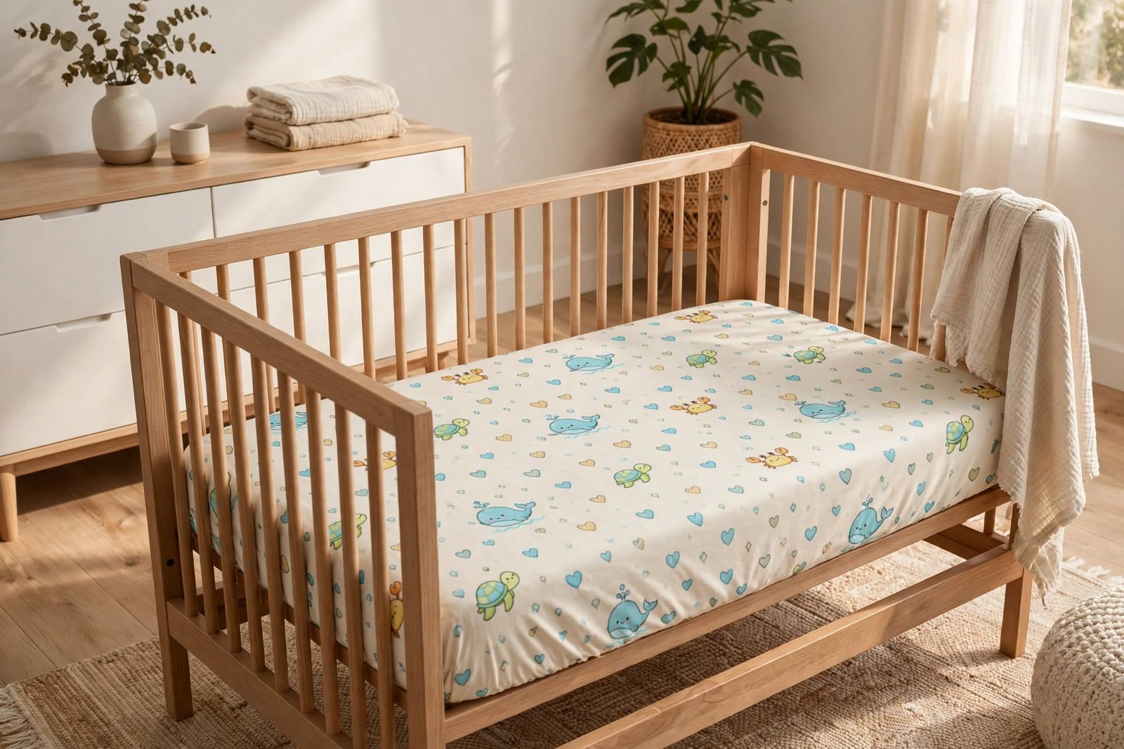 Cute Baby Ocean Animals & Crowns Fitted Crib Sheet - Image 3