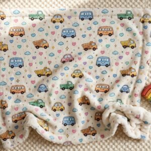 Minky Baby Lovey Blanket with Colorful Cute Cars