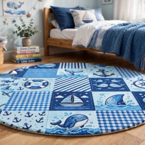 Nautical Ocean Patchwork Round Rug