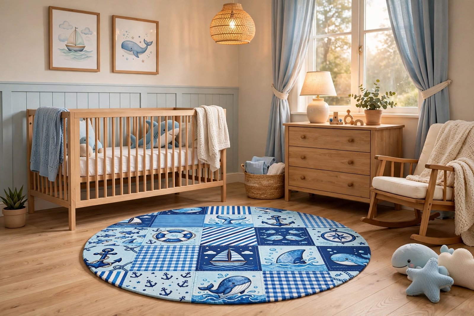 Nautical Ocean Patchwork Round Rug - Image 8
