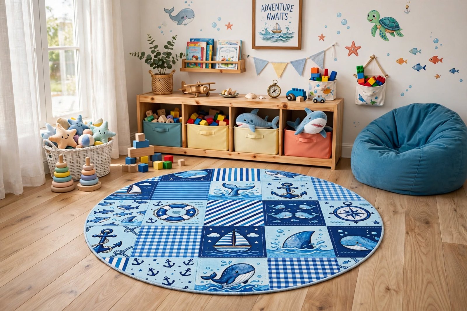 Nautical Ocean Patchwork Round Rug - Image 3