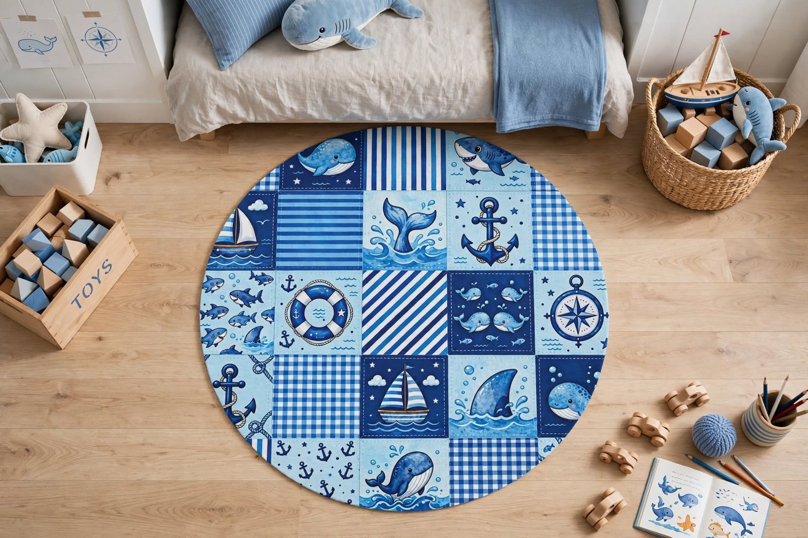 Nautical Ocean Patchwork Round Rug - Image 9