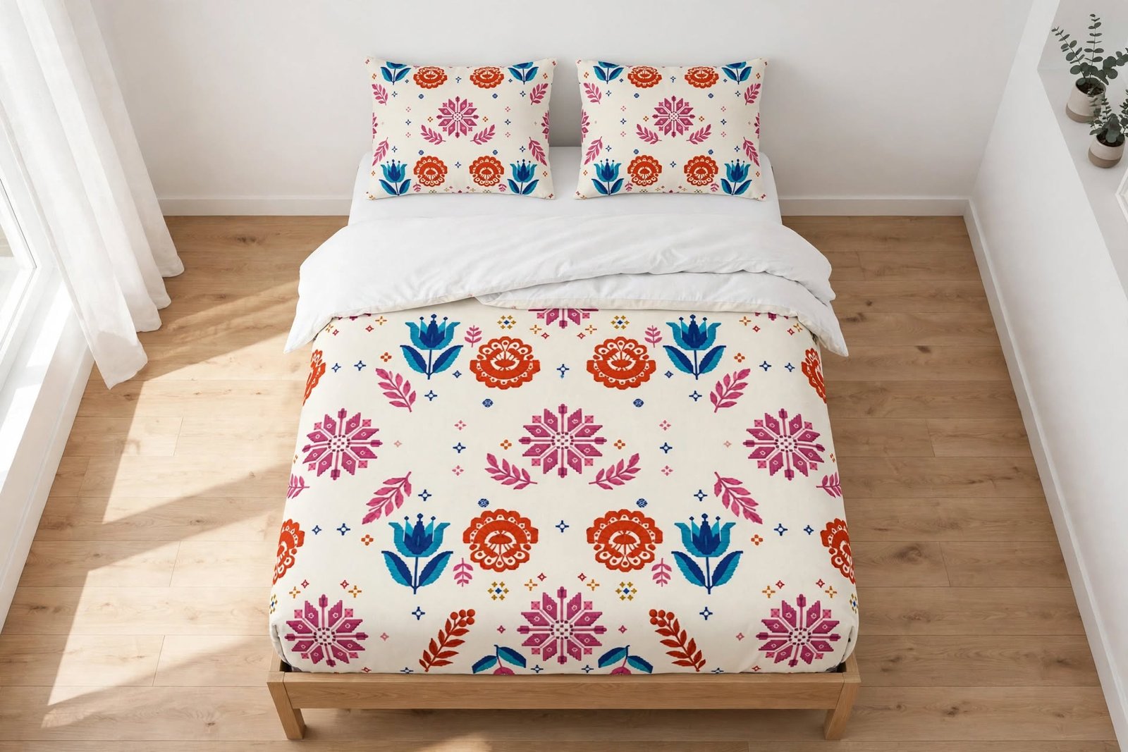 Colorful Folk Floral Cotton Bed Set - Image 2